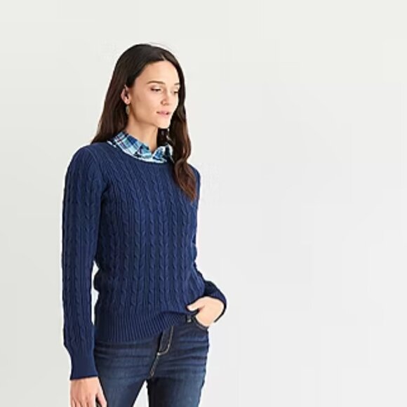 St. John's Bay Women’s Crew Neck Long Sleeve Cable Knit Pullover Sweater, XLarge - Picture 3 of 12